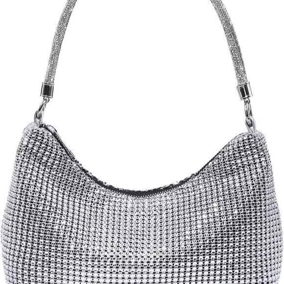 Accessories - Women's Rhinestone Evening Handbag Glitter Crescent Shoulder Bag Zipper